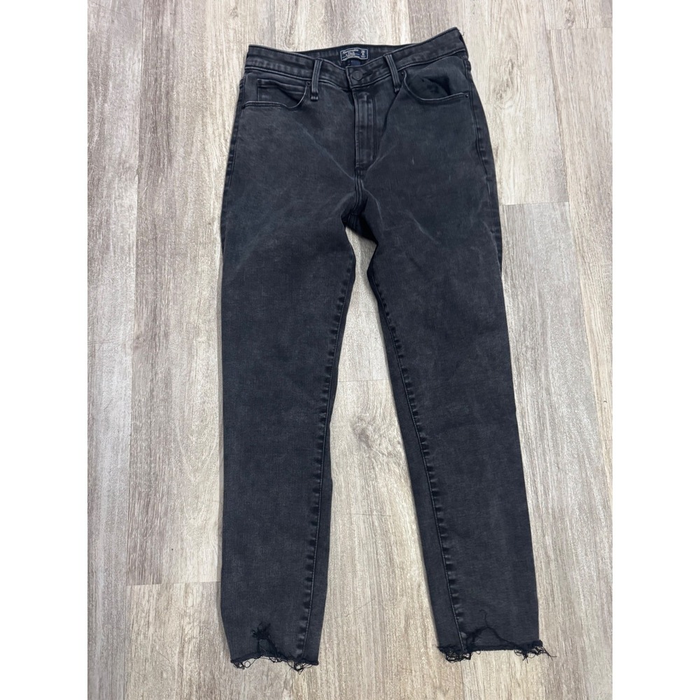Abercrombie High Rise Super Skinny Ankle Jeans Black Washed Raw Hem Women Size 8